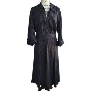 Lane Bryant size 26 black & white polka dot wrap dress full skirt 3/4 sleeve col